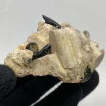 Load image into Gallery viewer, Aegirine and Tabular Smoky Quartz on Feldspar - The Crystal Connoisseurs
