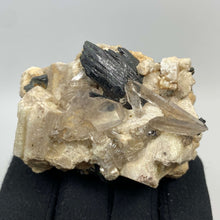 Load image into Gallery viewer, Aegirine and Tabular Smoky Quartz on Feldspar - The Crystal Connoisseurs
