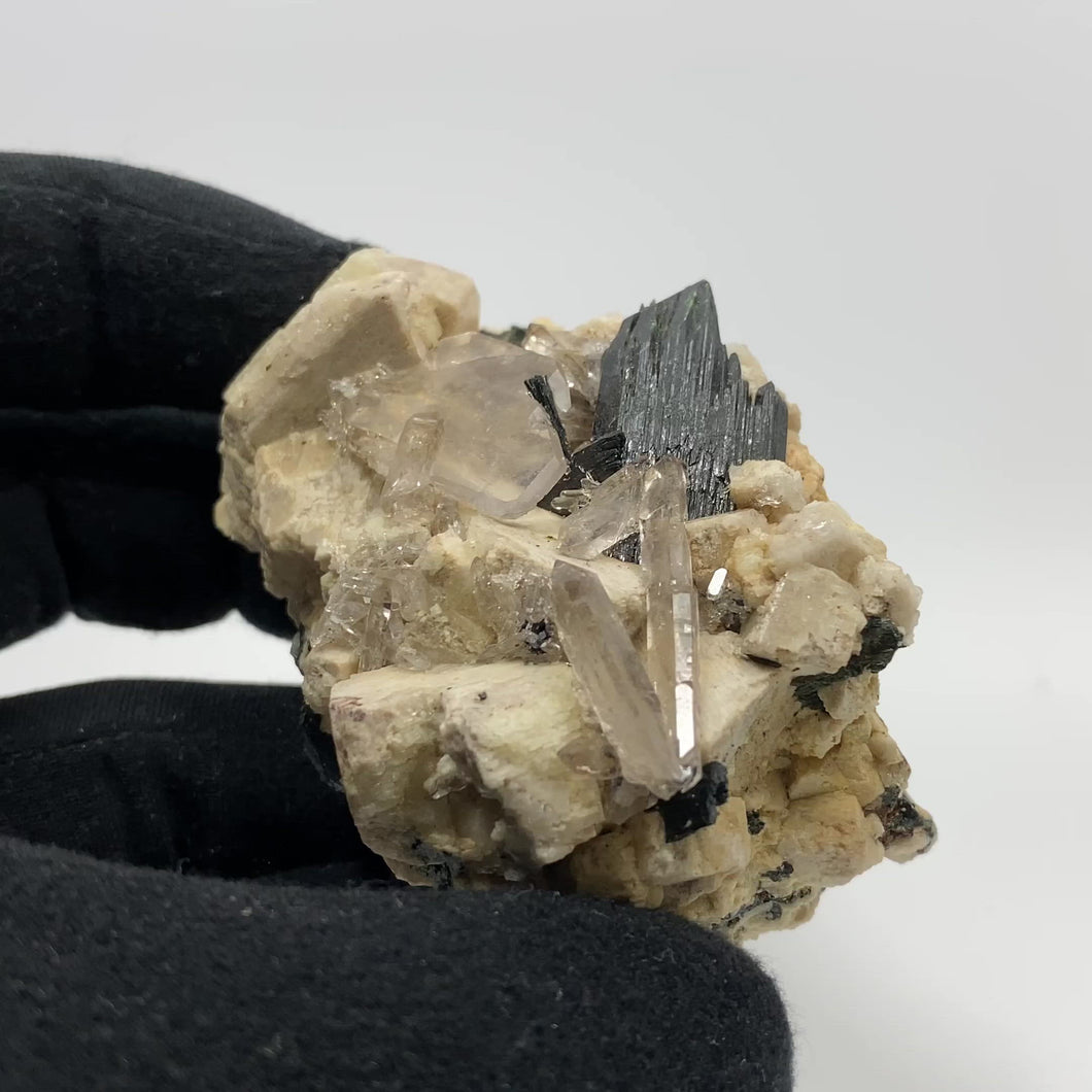 Aegirine & Tabular Smoky Quartz on Feldspar